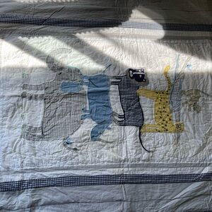 Pottery Barn Kids Gingham Trim Quilt jungle animals *see description